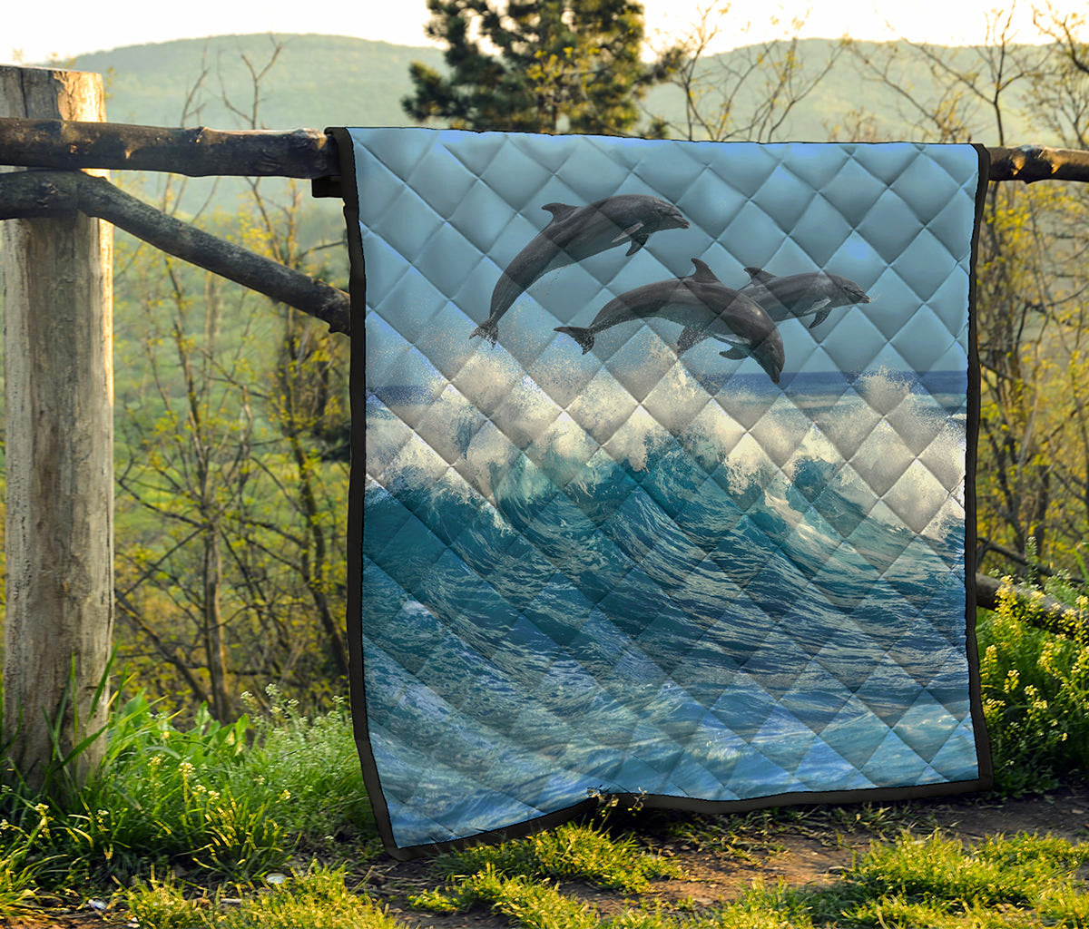 Dolphins Jumping Over Waves Print Quilt