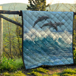 Dolphins Jumping Over Waves Print Quilt