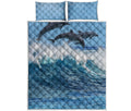 Dolphins Jumping Over Waves Print Quilt Bed Set