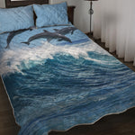 Dolphins Jumping Over Waves Print Quilt Bed Set