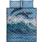 Dolphins Jumping Over Waves Print Quilt Bed Set