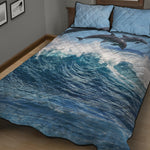 Dolphins Jumping Over Waves Print Quilt Bed Set