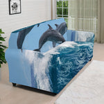 Dolphins Jumping Over Waves Print Sofa Cover