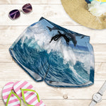 Dolphins Jumping Over Waves Print Women's Shorts