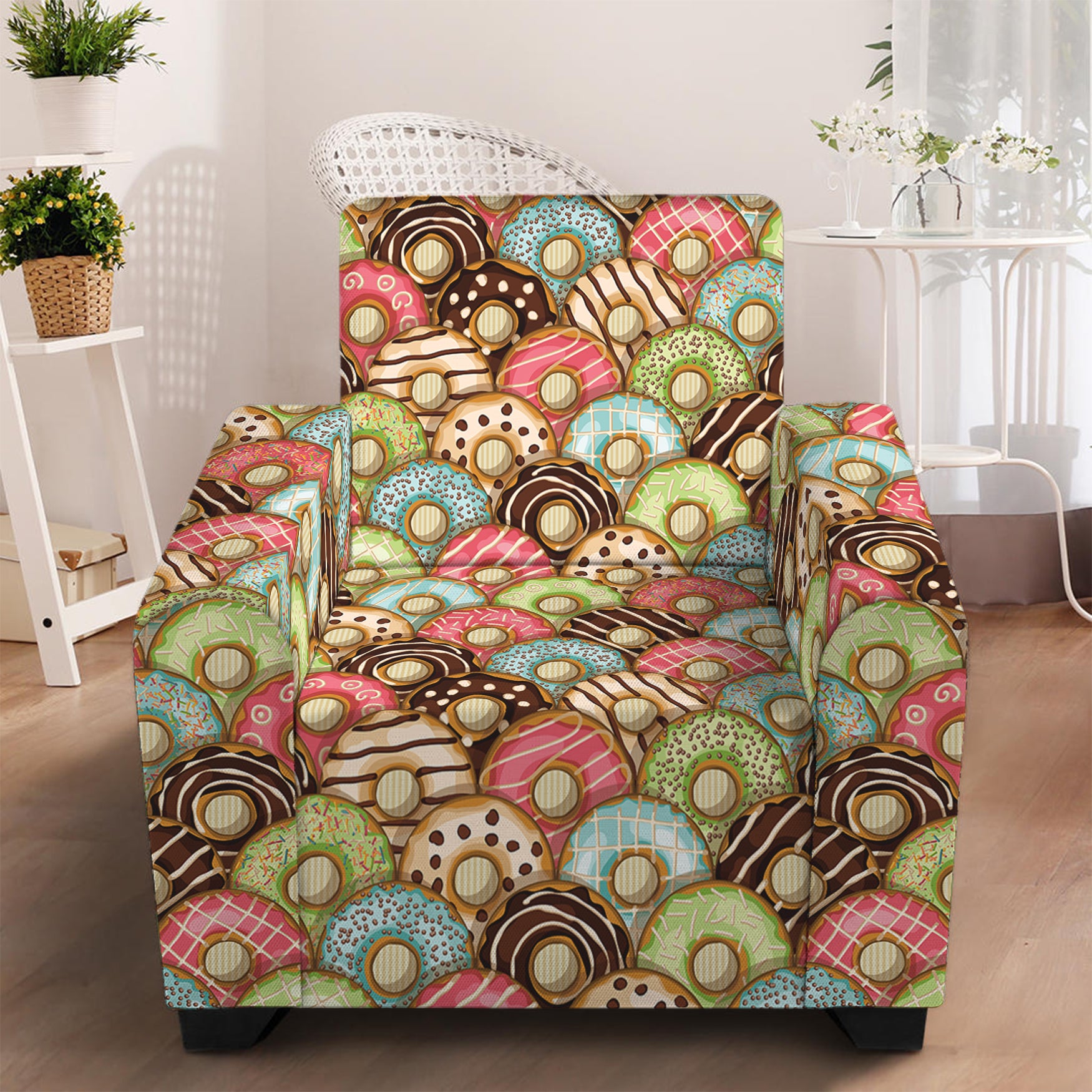 Donuts Pattern Print Armchair Slipcover