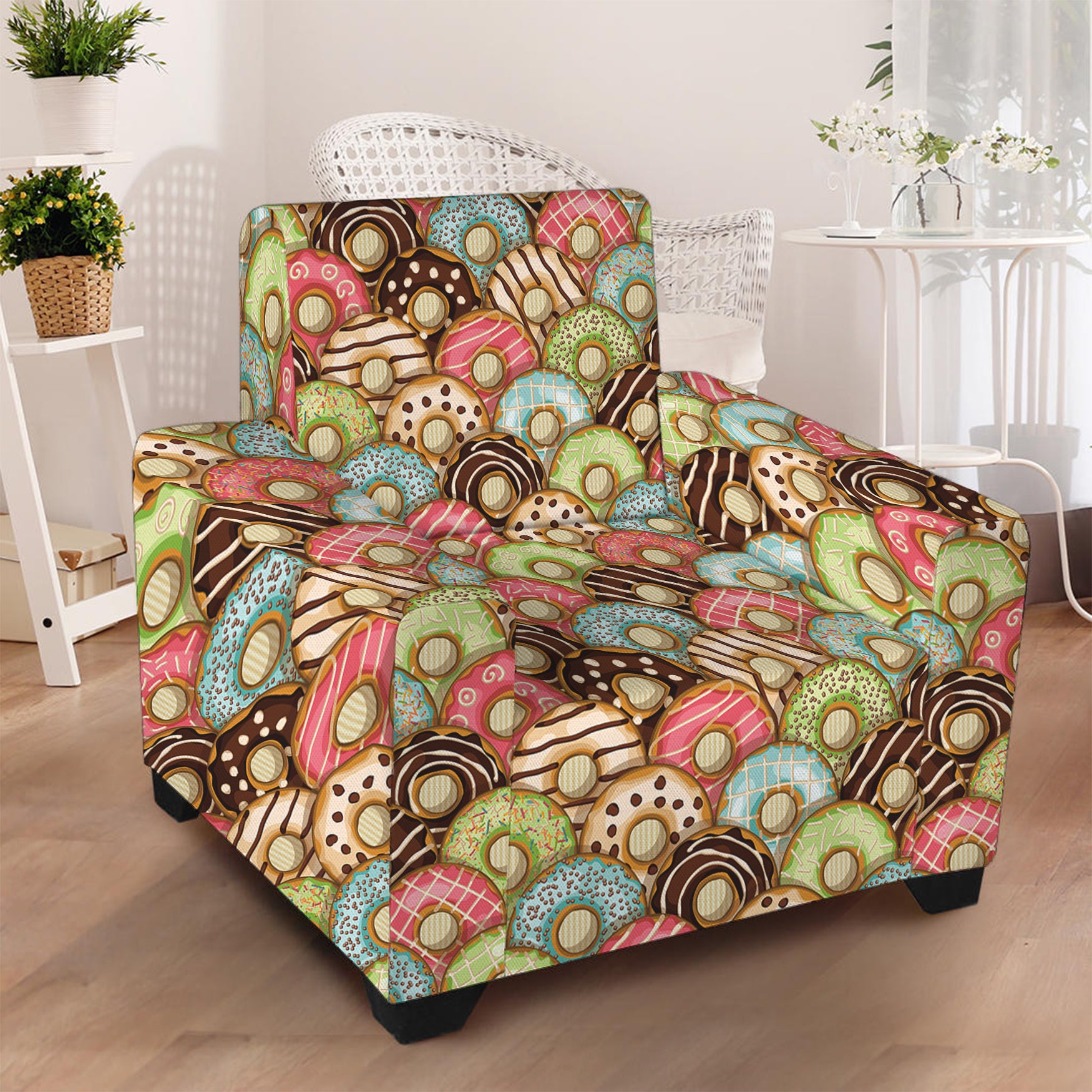 Donuts Pattern Print Armchair Slipcover