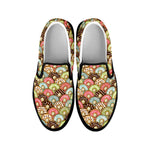 Donuts Pattern Print Black Slip On Shoes