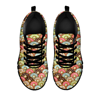 Donuts Pattern Print Black Sneakers