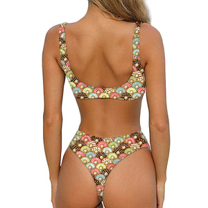 Donuts Pattern Print Front Bow Tie Bikini