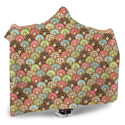 Donuts Pattern Print Hooded Blanket