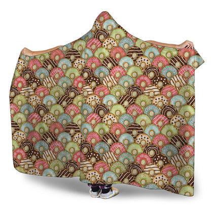 Donuts Pattern Print Hooded Blanket