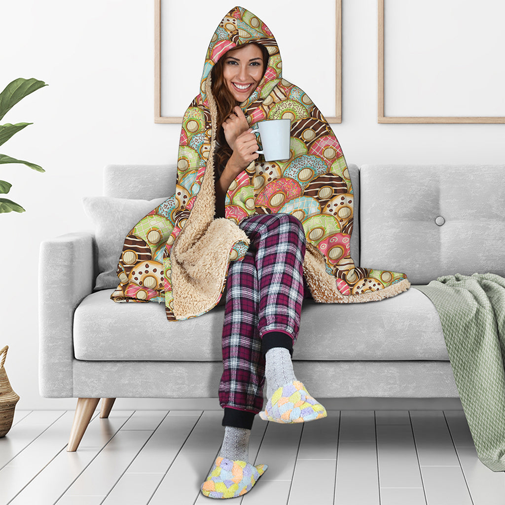 Donuts Pattern Print Hooded Blanket