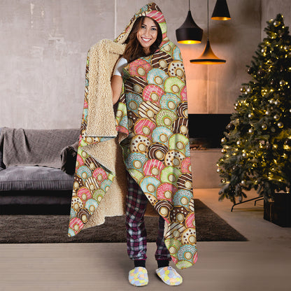 Donuts Pattern Print Hooded Blanket