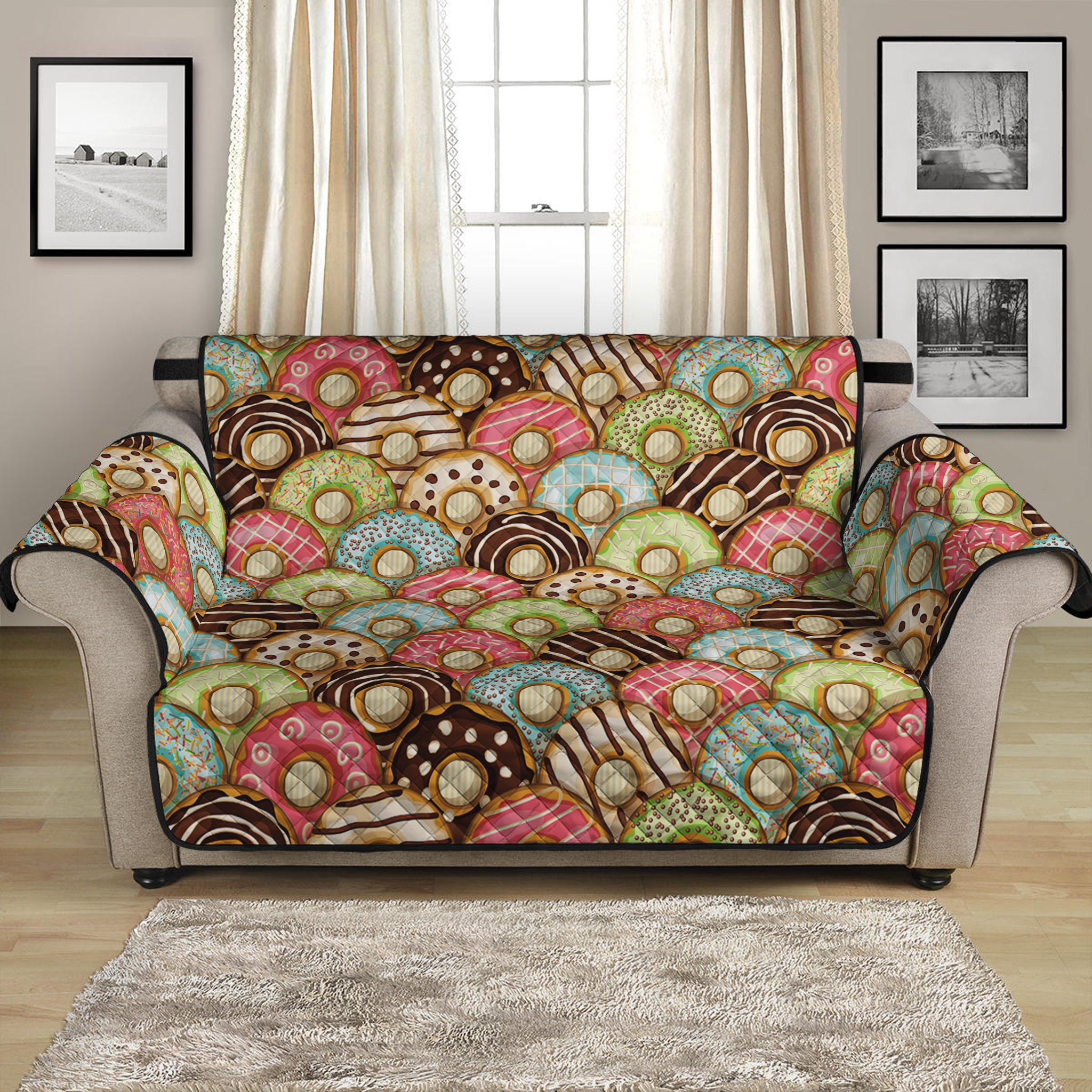 Donuts Pattern Print Loveseat Protector