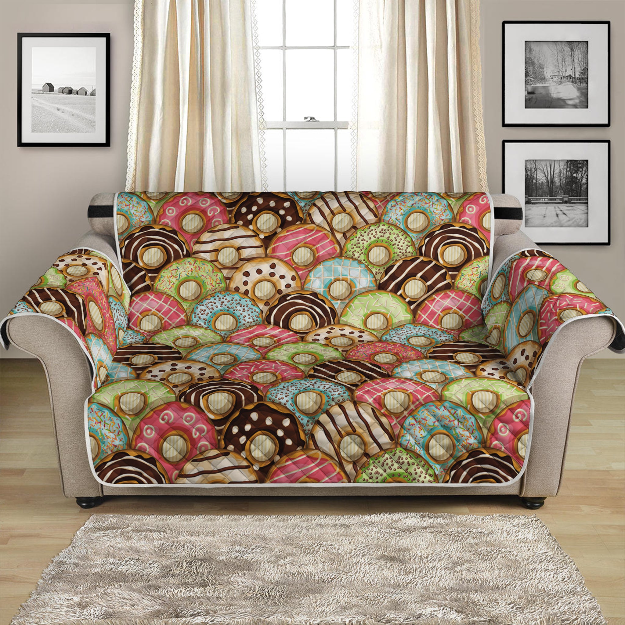 Donuts Pattern Print Loveseat Protector