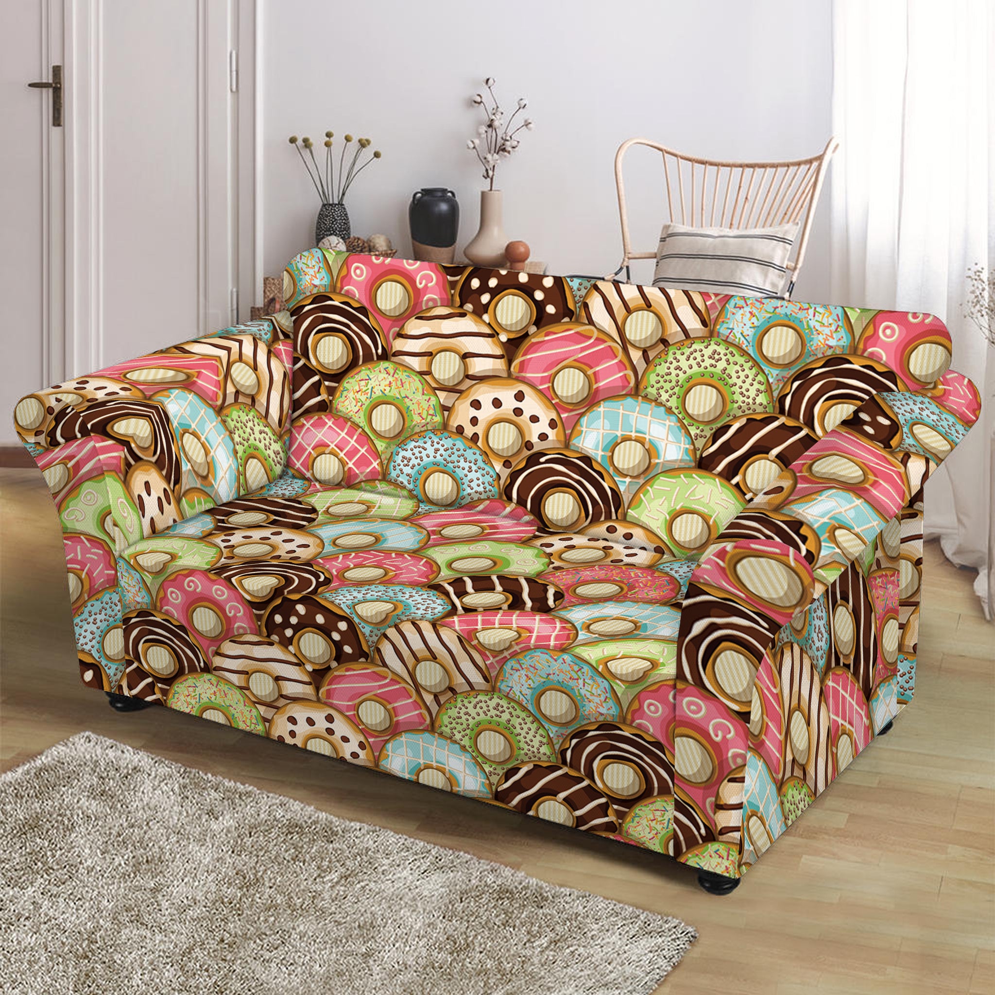 Donuts Pattern Print Loveseat Slipcover