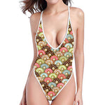 Donuts Pattern Print One Piece High Cut Swimsuit