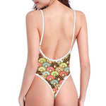Donuts Pattern Print One Piece High Cut Swimsuit