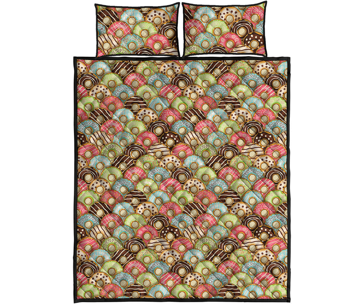 Donuts Pattern Print Quilt Bed Set