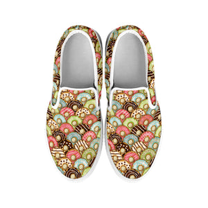Donuts Pattern Print White Slip On Shoes