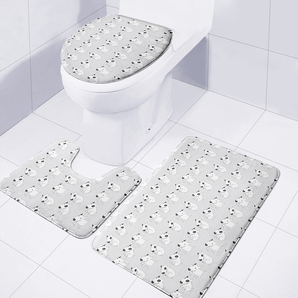 Doodle Bull Terrier Pattern Print 3 Piece Bath Mat Set