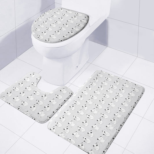Doodle Bull Terrier Pattern Print 3 Piece Bath Mat Set
