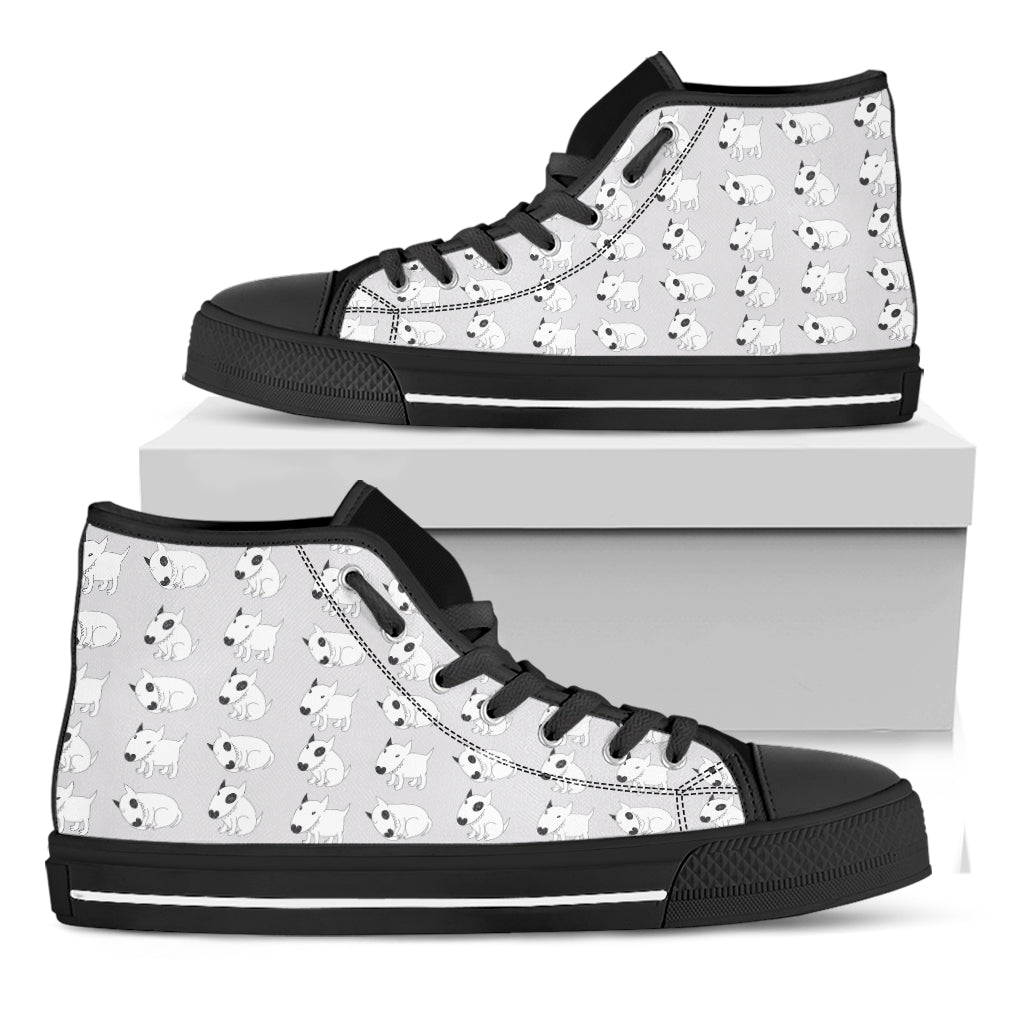 Doodle Bull Terrier Pattern Print Black High Top Shoes