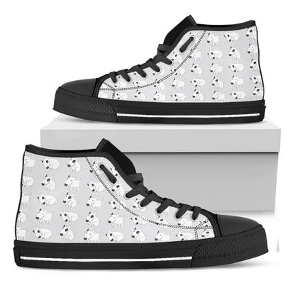 Doodle Bull Terrier Pattern Print Black High Top Shoes