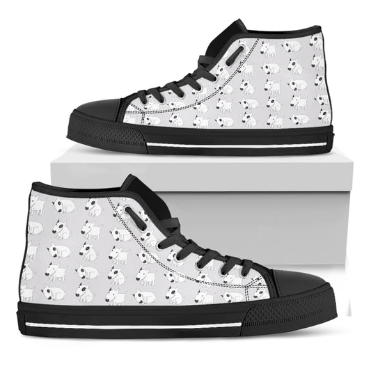 Doodle Bull Terrier Pattern Print Black High Top Shoes
