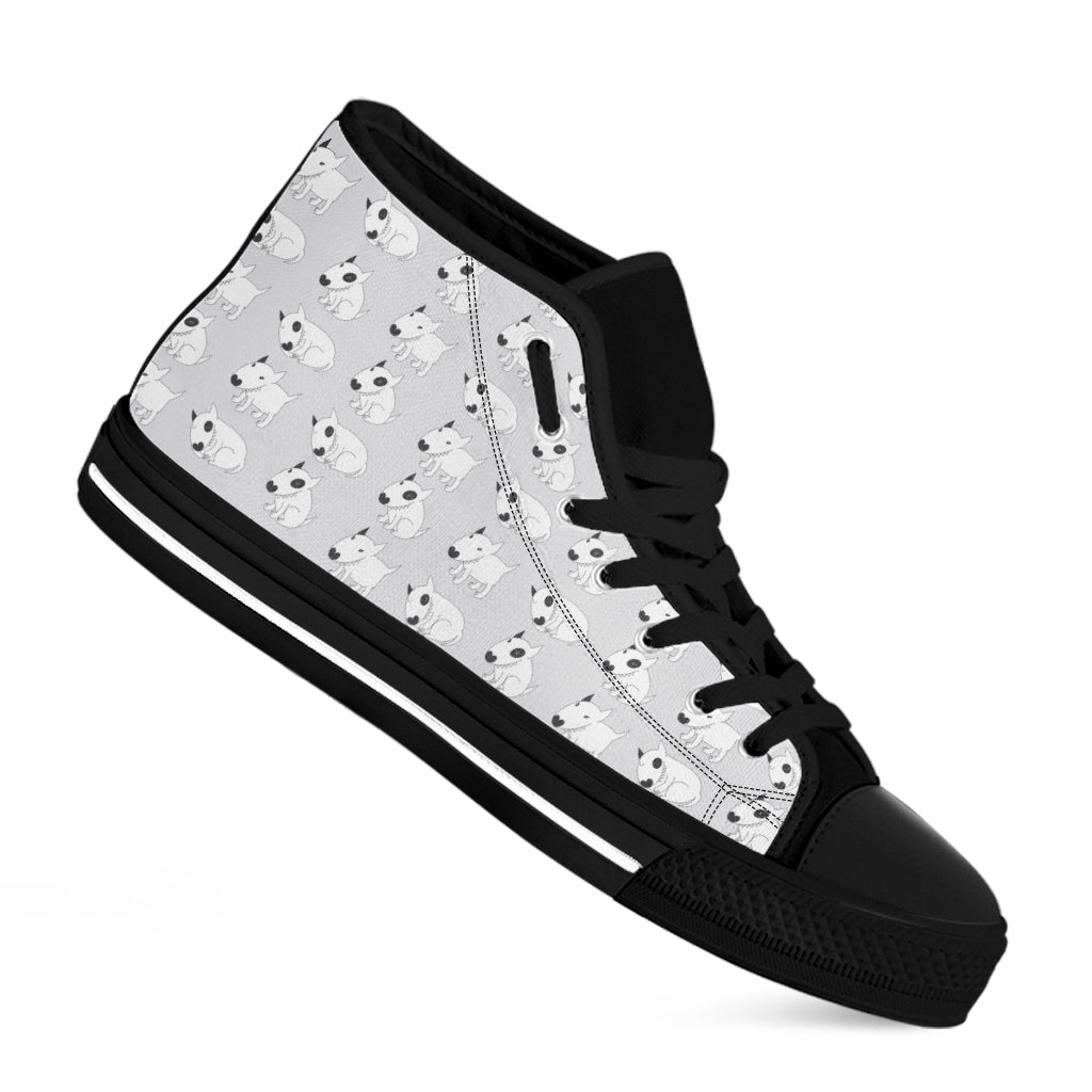 Doodle Bull Terrier Pattern Print Black High Top Shoes