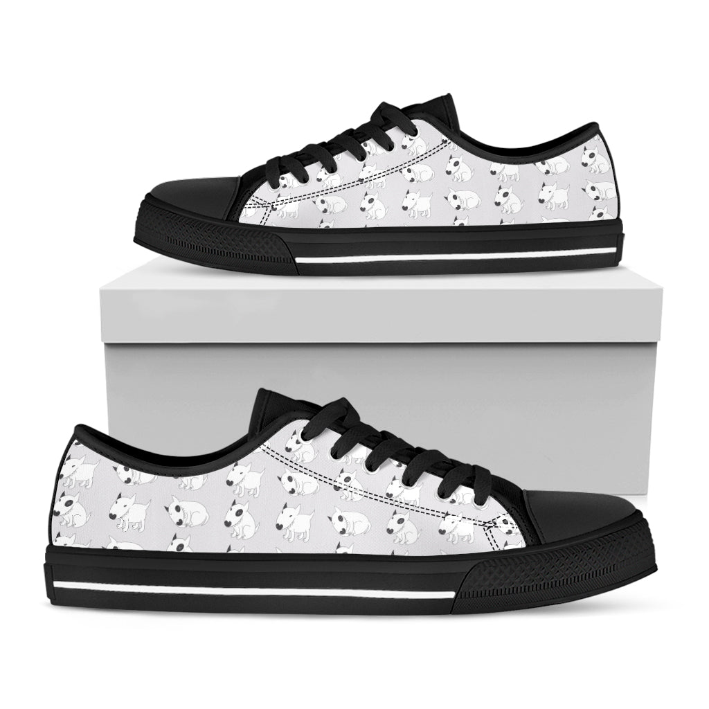 Doodle Bull Terrier Pattern Print Black Low Top Shoes