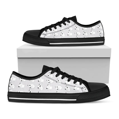 Doodle Bull Terrier Pattern Print Black Low Top Shoes