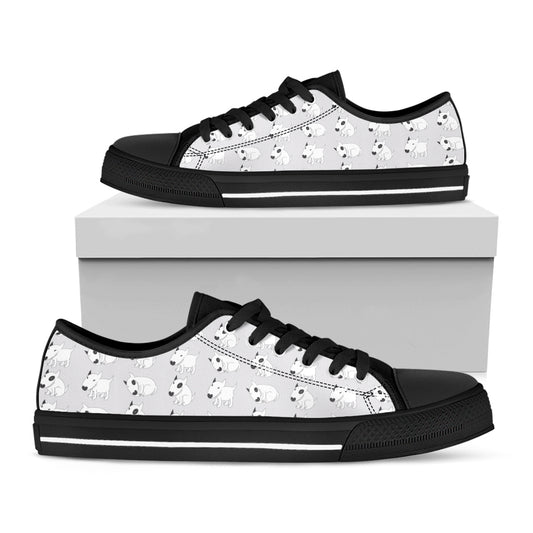 Doodle Bull Terrier Pattern Print Black Low Top Shoes