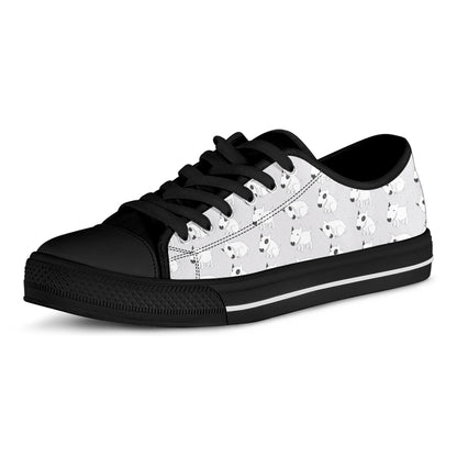 Doodle Bull Terrier Pattern Print Black Low Top Shoes