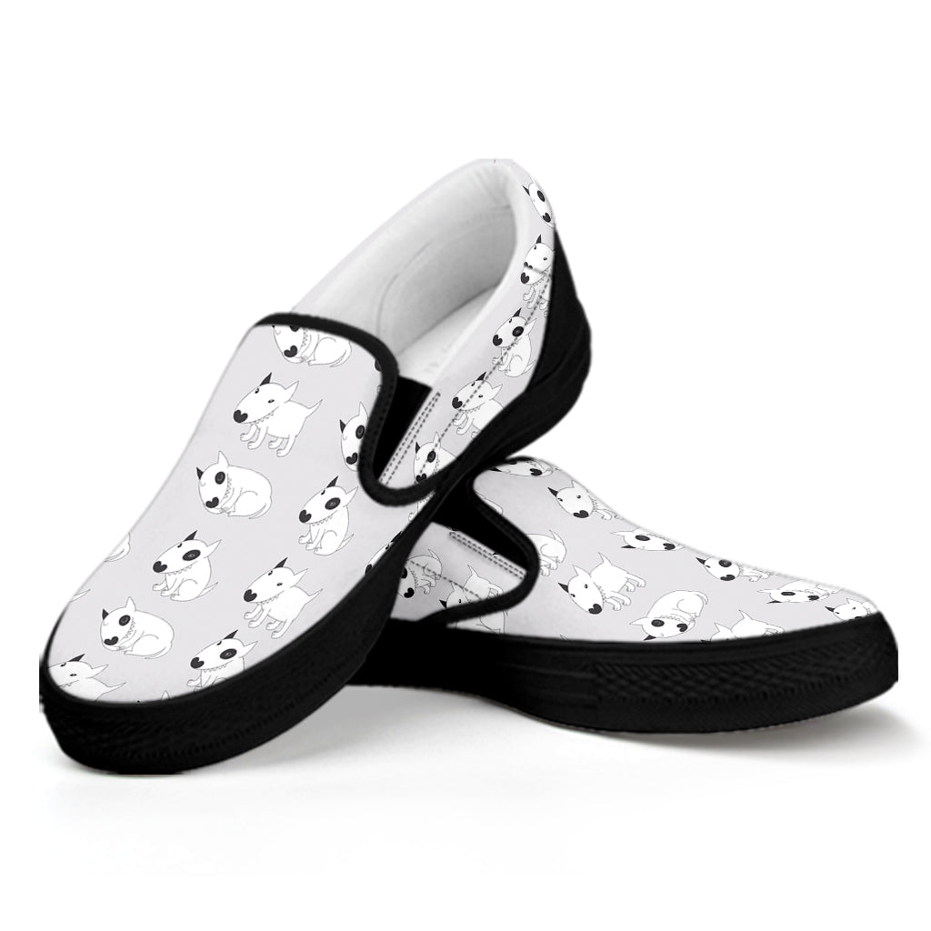 Doodle Bull Terrier Pattern Print Black Slip On Shoes