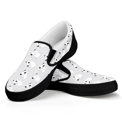 Doodle Bull Terrier Pattern Print Black Slip On Shoes