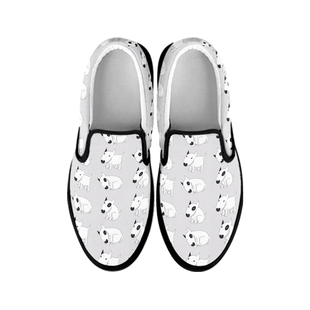 Doodle Bull Terrier Pattern Print Black Slip On Shoes