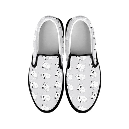 Doodle Bull Terrier Pattern Print Black Slip On Shoes