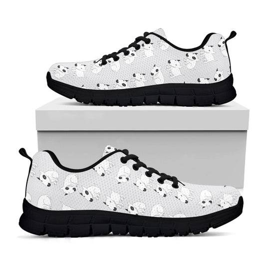 Doodle Bull Terrier Pattern Print Black Sneakers