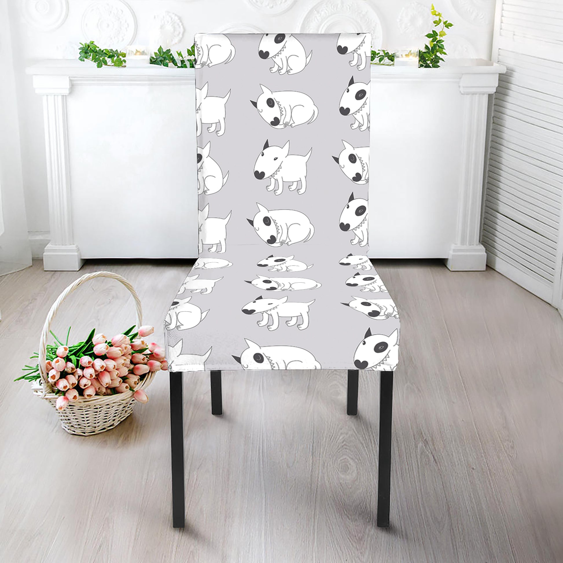 Doodle Bull Terrier Pattern Print Dining Chair Slipcover