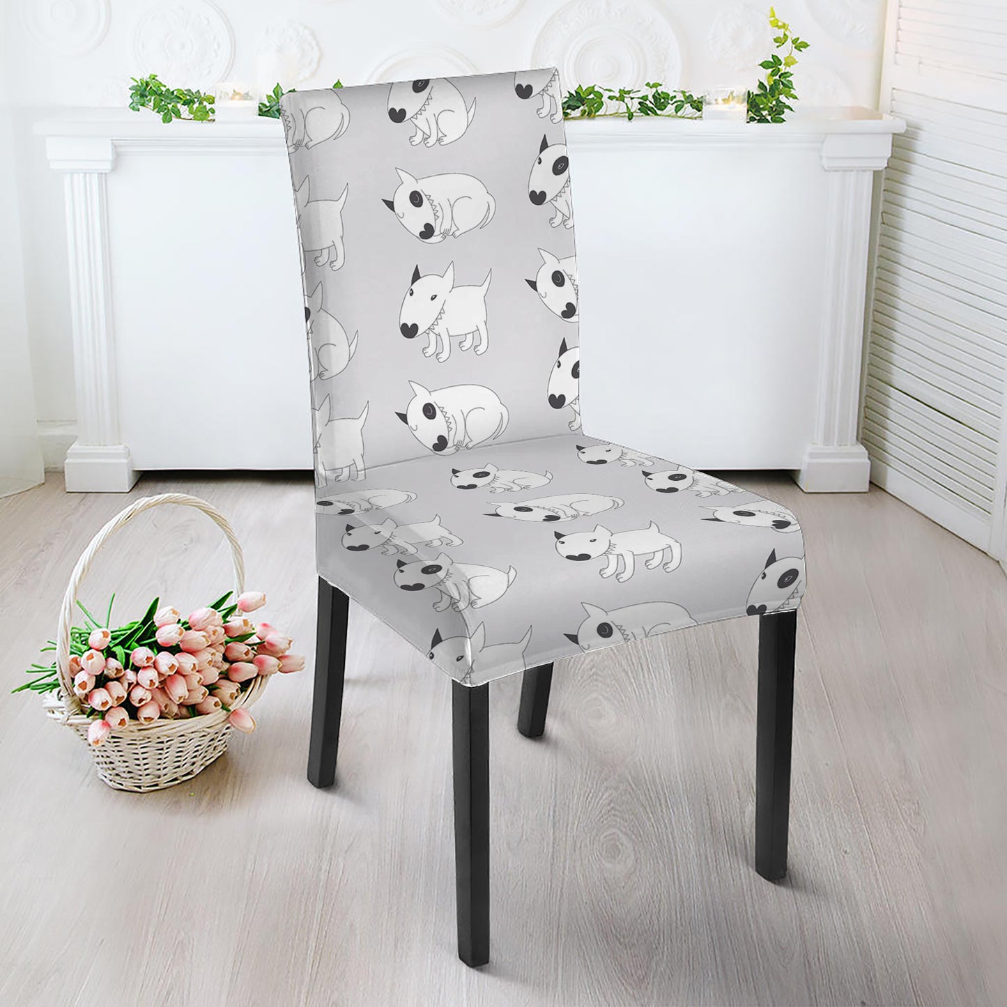 Doodle Bull Terrier Pattern Print Dining Chair Slipcover