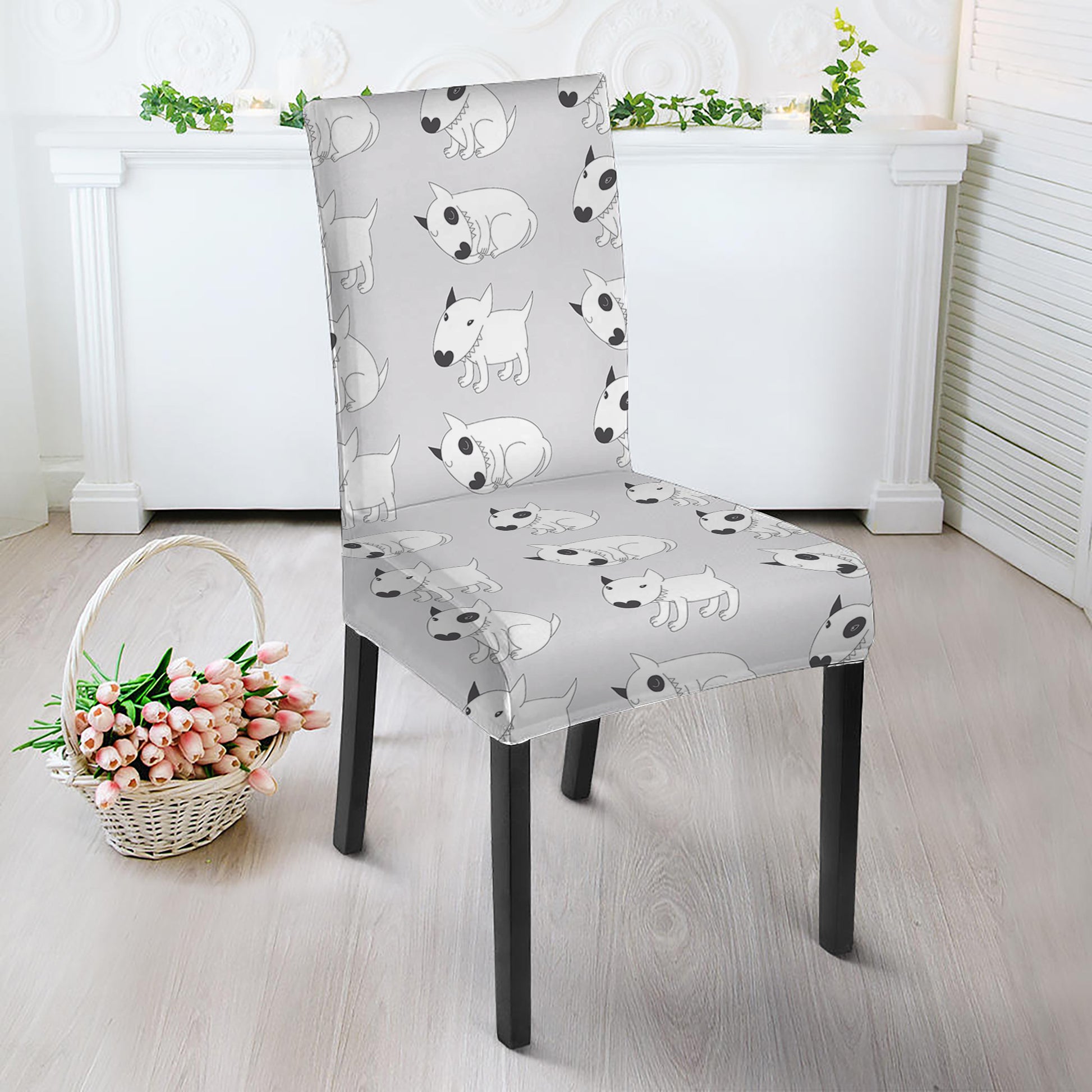 Doodle Bull Terrier Pattern Print Dining Chair Slipcover