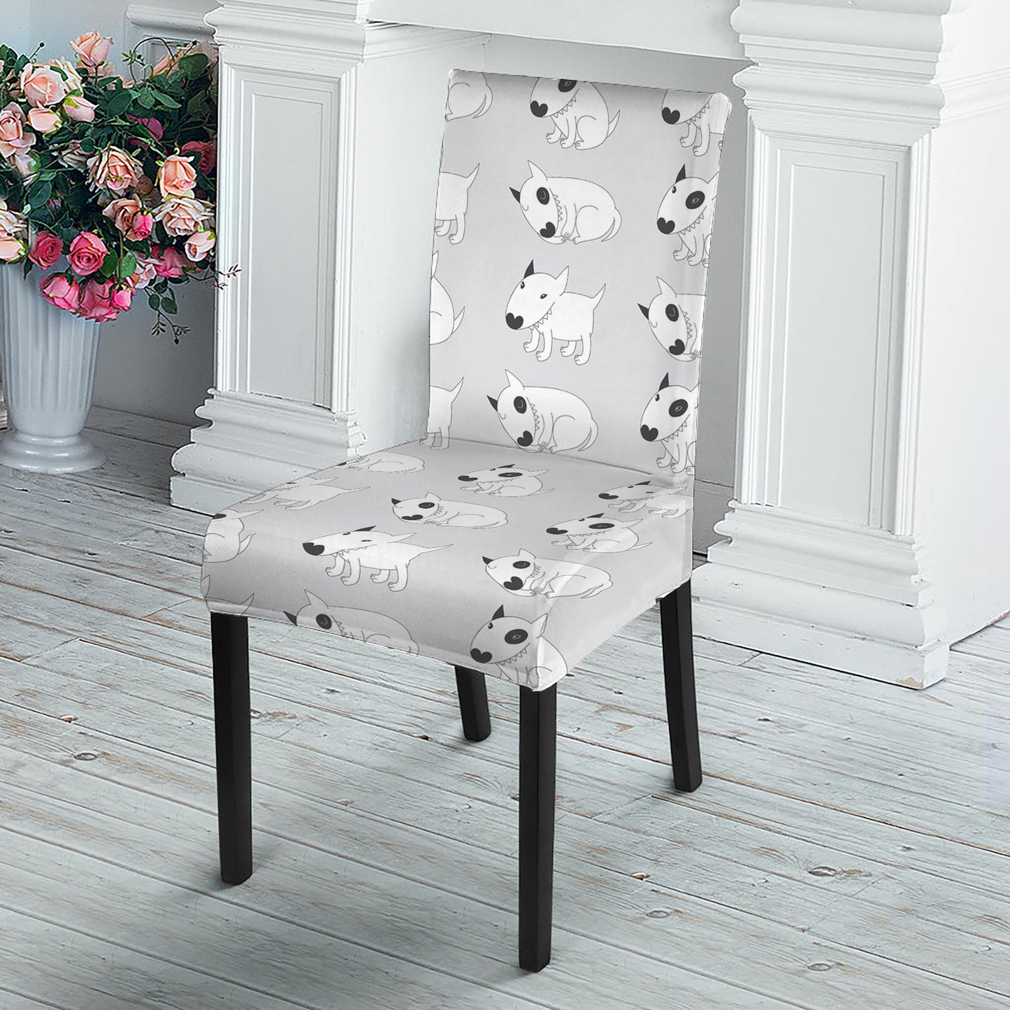 Doodle Bull Terrier Pattern Print Dining Chair Slipcover