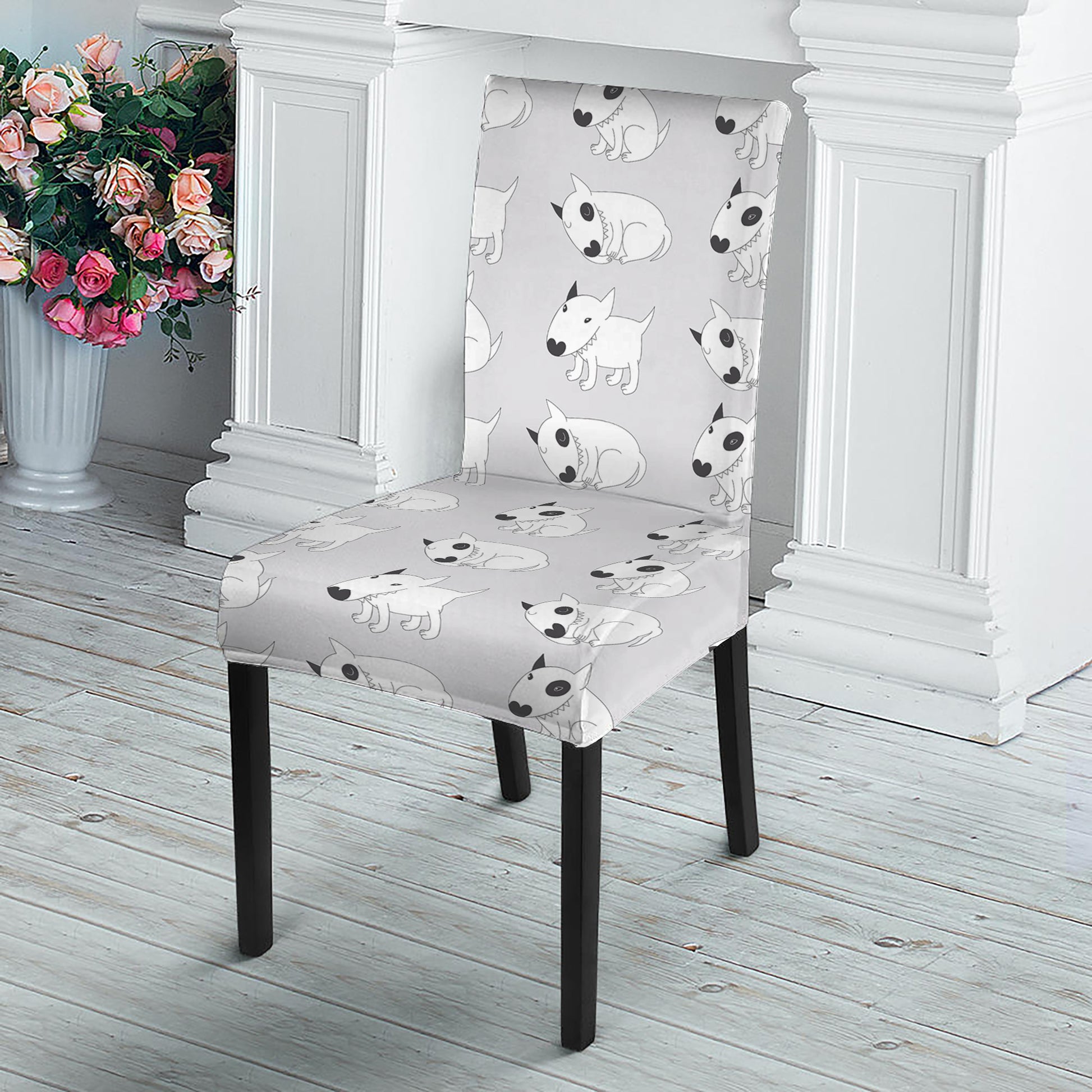 Doodle Bull Terrier Pattern Print Dining Chair Slipcover