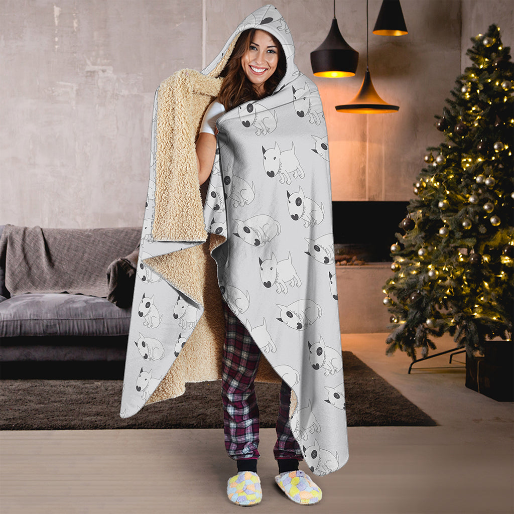 Doodle Bull Terrier Pattern Print Hooded Blanket