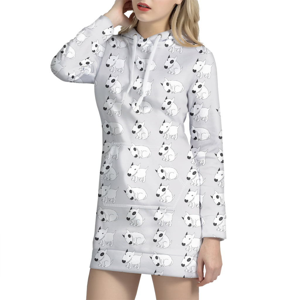 Doodle Bull Terrier Pattern Print Hoodie Dress