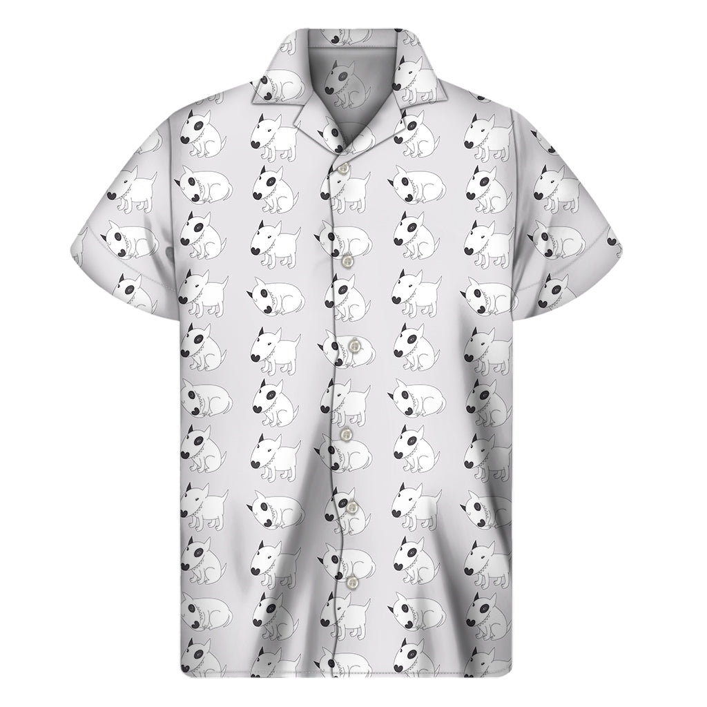 Doodle Bull Terrier Pattern Print Men's Short Sleeve Shirt