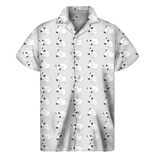 Doodle Bull Terrier Pattern Print Men's Short Sleeve Shirt