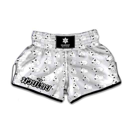 Doodle Bull Terrier Pattern Print Muay Thai Boxing Shorts