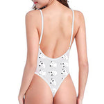 Doodle Bull Terrier Pattern Print One Piece High Cut Swimsuit